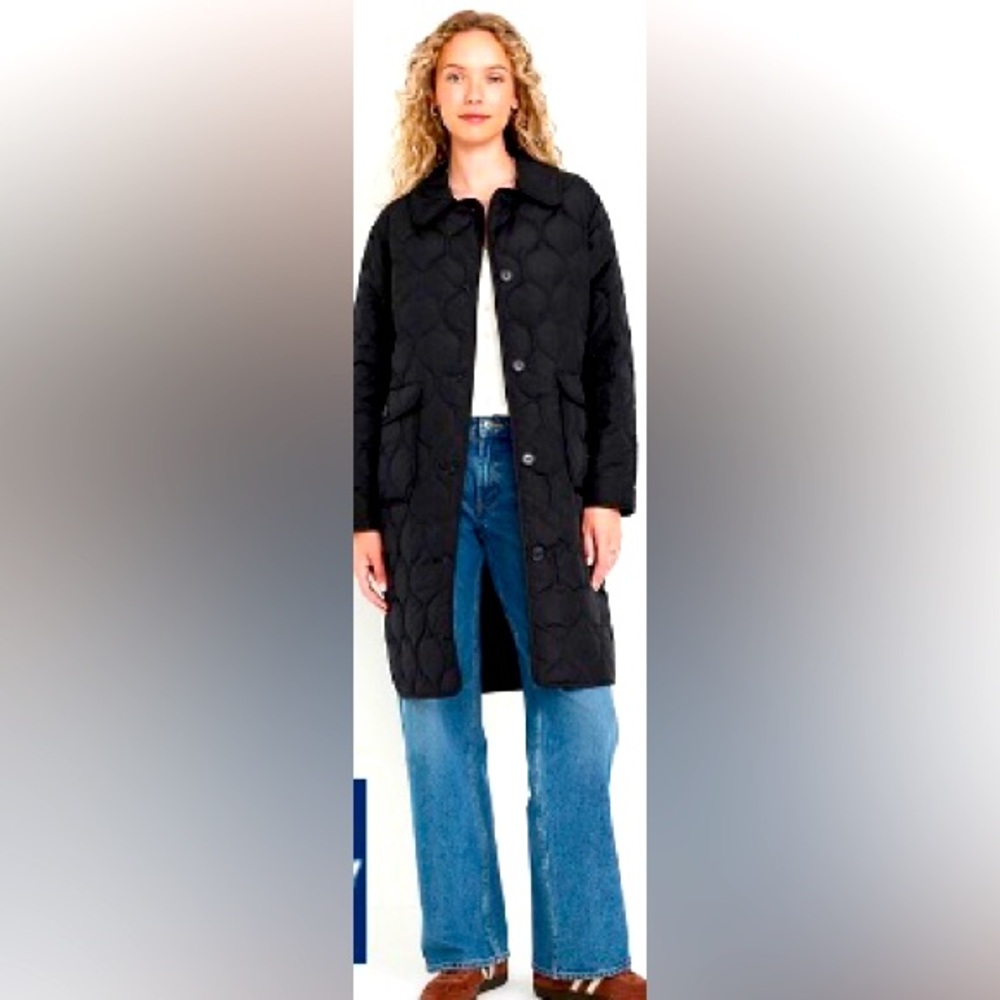 Prwnd  old navy puffer quilted long jacket black sz xl